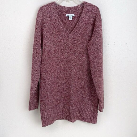 Athleta Vital V-Neck Tunic Sweater Womens Small Cashmere Wool Blend Knit Red - Picture 2 of 11